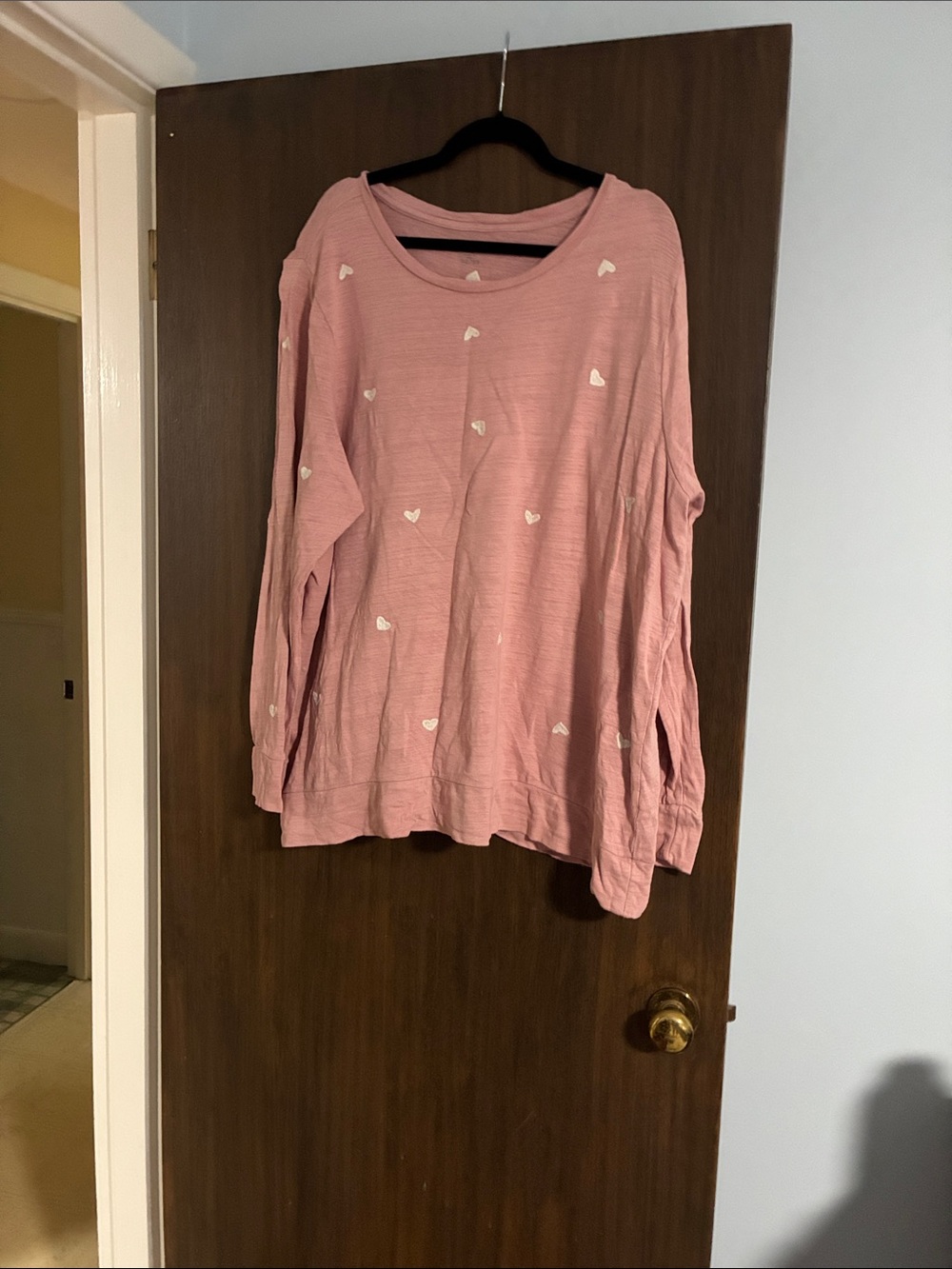 Loft size 20/22 Pink Heart-Print Long Sleeve Women's Top